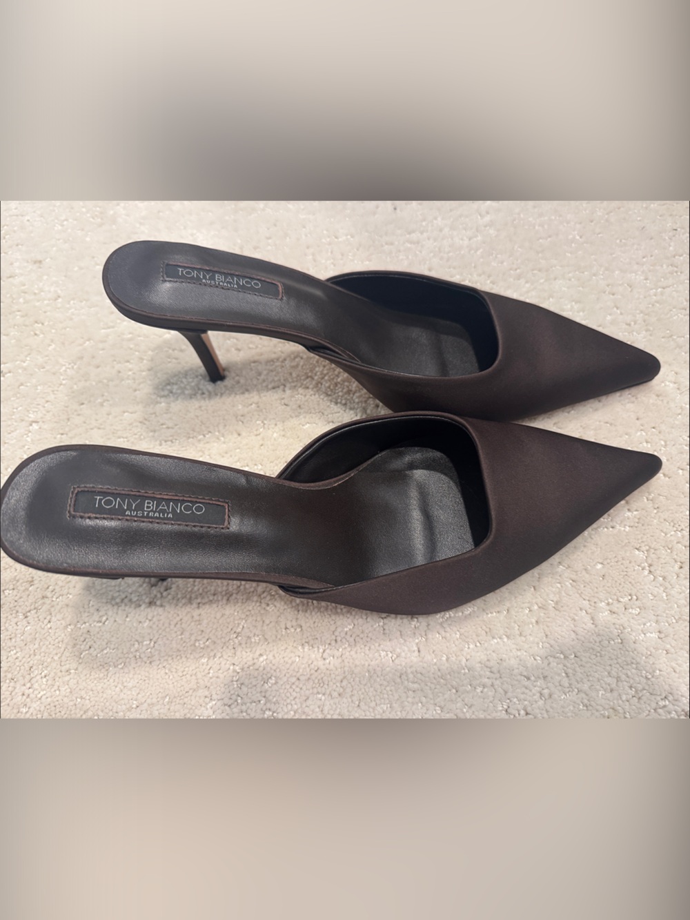 Tony Bianco brown satin mules size 40 new